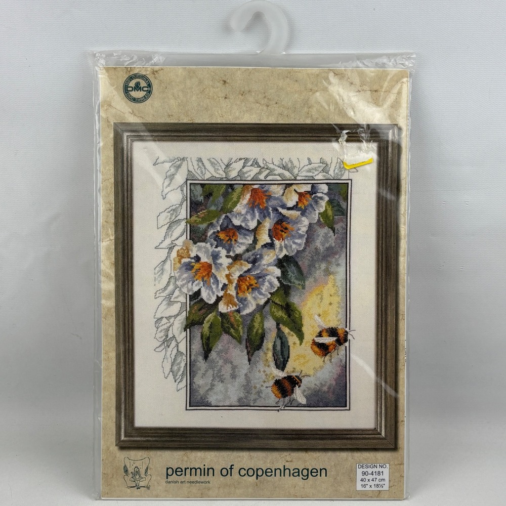 Permin of Copenhagen Apple‎ Blossom and Bees 90-4181 Cross Stitch Kit 16x18.5